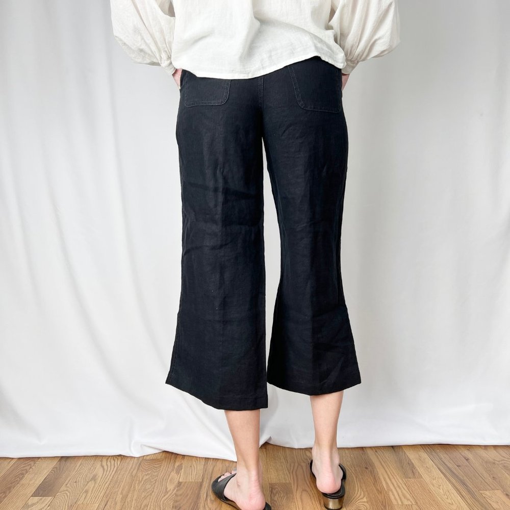 Vintage 100% Linen High Waisted Wide Straight Leg Cropped Boot Cut Trouser Pants - Picture 4 of 9